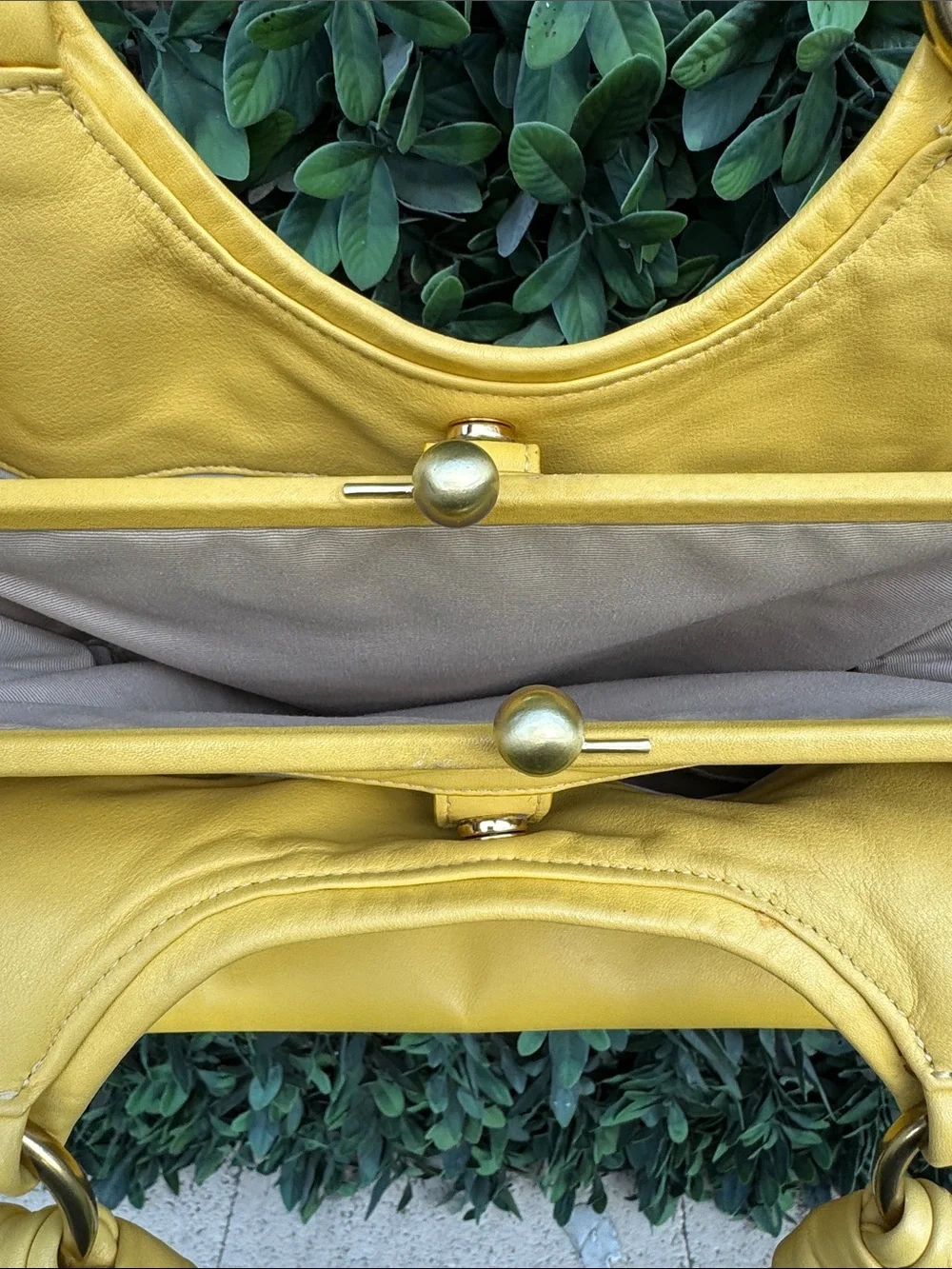 Coach Parker Yellow Leather Shoulder Bag with Kisslock & Gold-Tone Hardware